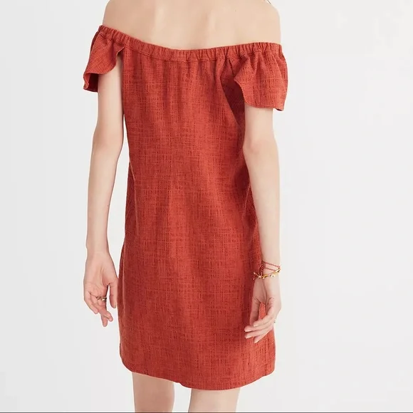 Madewell Texture & Thread Off-the-Shoulder Dress Rust Color Size Large - Picture 10 of 11
